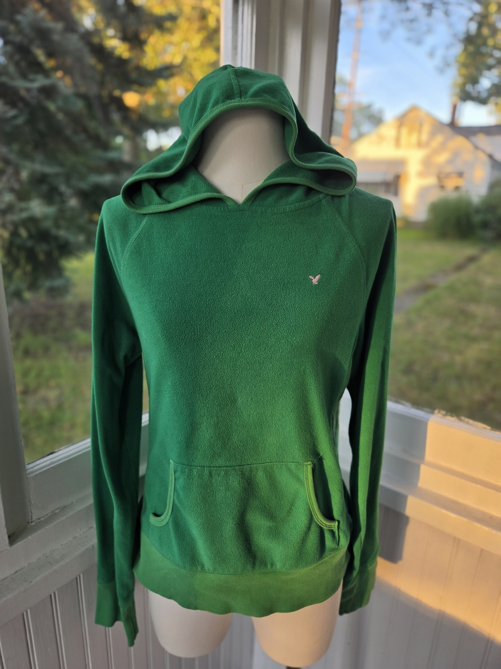 Vintage American Eagle Y2K Green Fleece Hoodie | Size Medium